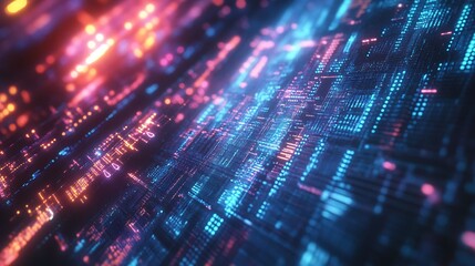 Fototapeta premium Abstract digital data flow, glowing lines and nodes.