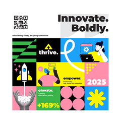 Fashionable geometric collage. Startup business concept, fast business startup, creative marketing and Innovation. Trendy modern retro illustration in bright trendy colors. Strategic planning. Vector