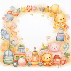 Obraz premium creative beautiful border frame of cute baby accessories background with copy space; newborn concept