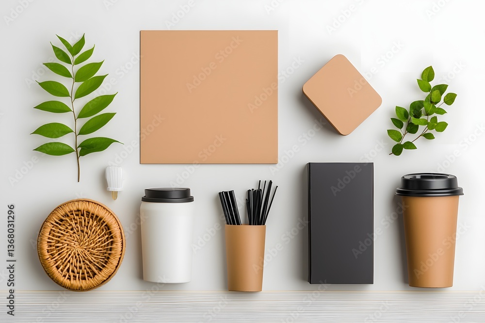 Poster artful flat lay arrangement highlighting a variety of storage containers in complementary materials 