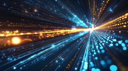 Naklejka premium Abstract digital data stream, glowing lines and particles.