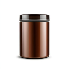 Realistic dark brown vacuum-sealed coffee canister with matching lid isolated on white background with ample copy space for design and marketing needs