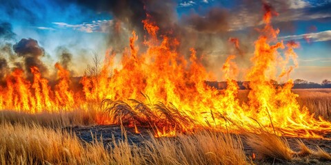 Spring Field Fire - Dry Grass Blaze