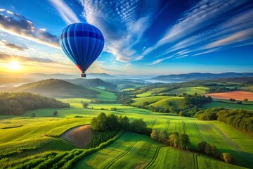 Serene Blue Balloon Six Landscape - Peaceful Countryside Scene