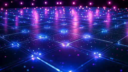 Fototapeta premium Abstract glowing grid, neon lights, futuristic technology background