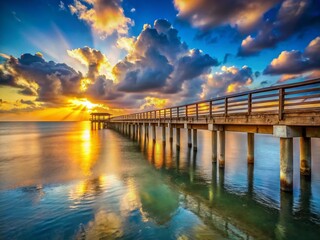 Obraz premium Serene Coastal Pier at Sunset: Stunning Ocean View Stock Photo