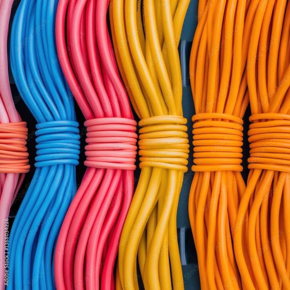 Leinwandbilder Vibrant Network Infrastructure Visualization Chromatic Connectivity Cables Showcase Precision Engineering and Digital Aesthetic in Modern Tech Environments
