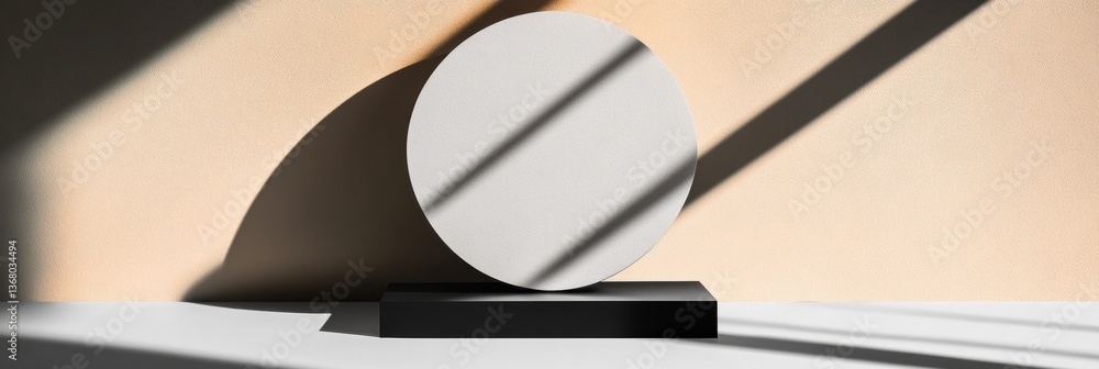 Poster minimalist geometric product display advanced monochromatic studio staging with sculptural podium fo