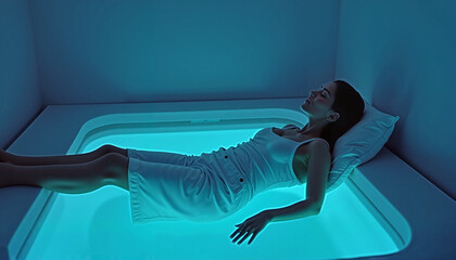Woman floating in a sensory deprivation tank


