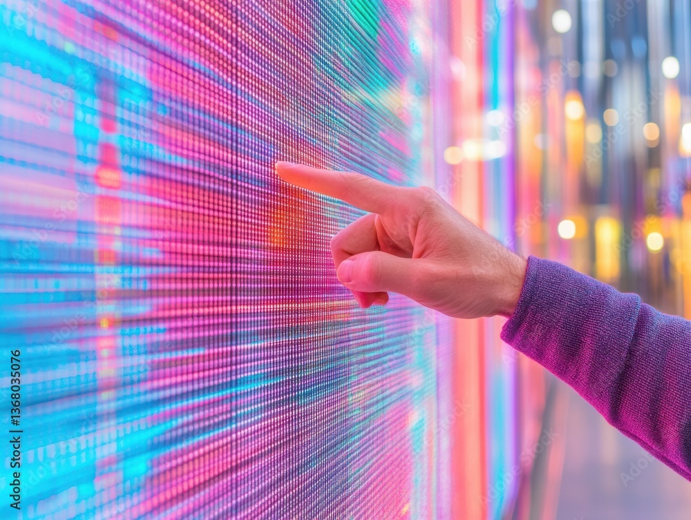 Poster Interactive Digital Frontier Vibrant UX Design with Immersive Touch Interface - Cutting-Edge Tech Interaction Showcasing Futuristic User Experience Innovation
