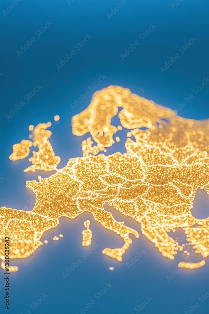 Poster Illuminated Economic Network Golden EU Trade Routes Visualization - Next-Gen Geospatial Data Mapping for Global Business Intelligence and Strategic Market Integration