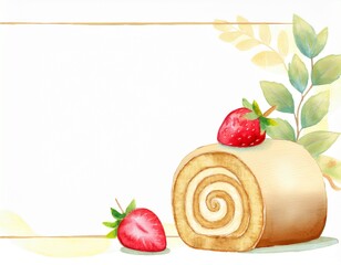 手書き風のイチゴがのったロールケーキ