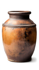 Vintage Rustic Terracotta Storage Jar with Rounded Body and Dark Brown Mottled Glaze Perfect for Ample Copy Space in Your Creative Projects