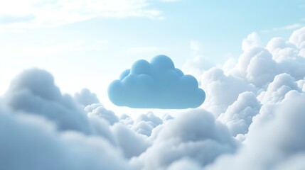 A single, light blue cloud icon floats amidst a sea of fluffy white clouds under a bright sky.
