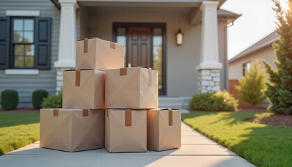  Stack of delivery boxes on a house porch

