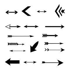 A sleek black and white vector illustration of directional arrows, including looping, dashed, and geometric styles, on a white background