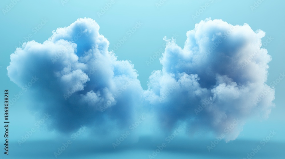 Poster two fluffy clouds on a light blue background.