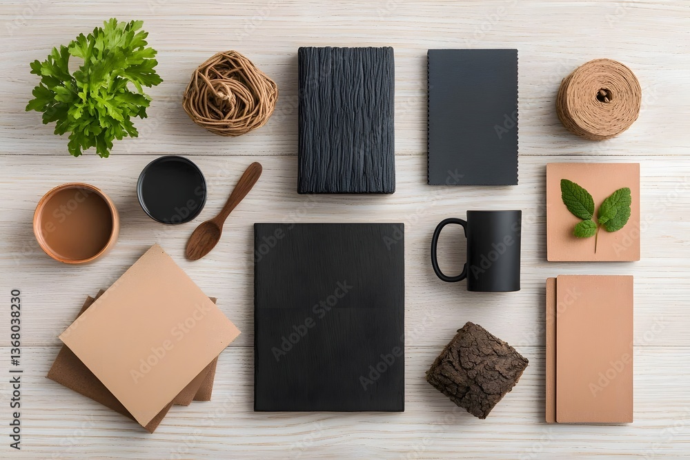Poster carefully curated flat lay displaying an array of storage solutions from rustic wicker to sleek meta