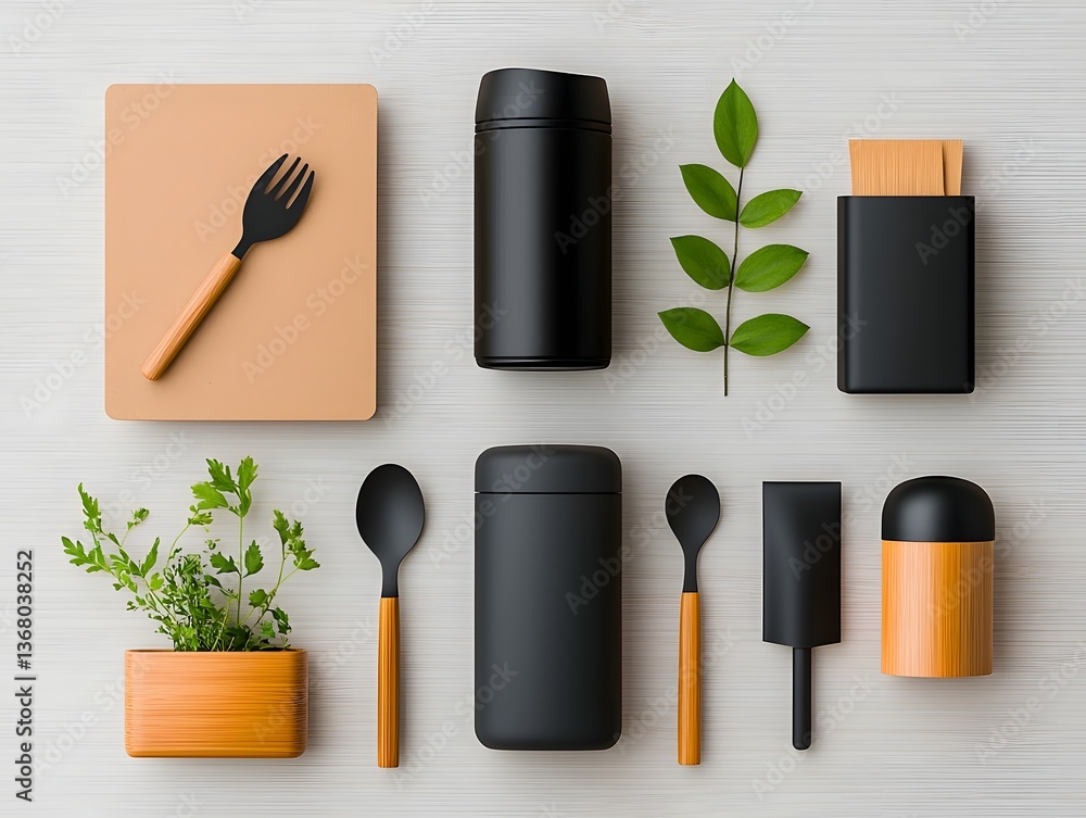 Poster carefully curated flat lay composition showcasing an assortment of eco friendly storage containers i