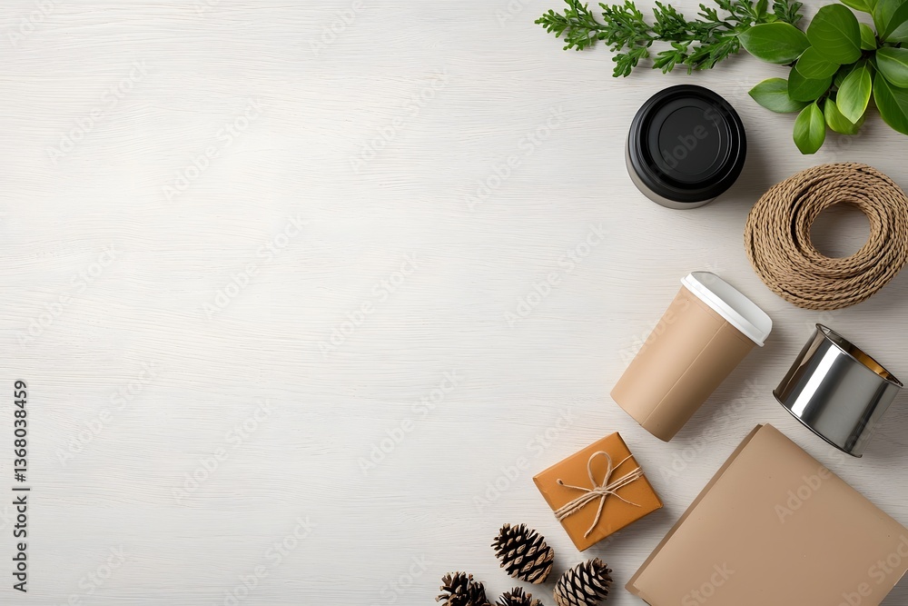 Poster carefully curated flat lay featuring a selection of chic storage containers including cardboard wick