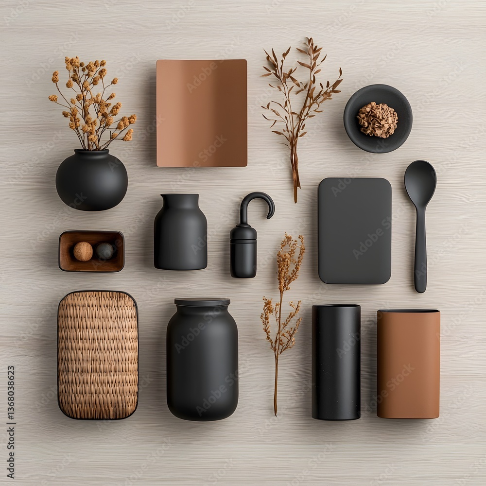 Poster carefully curated flat lay highlighting a selection of versatile storage containers featuring cardbo