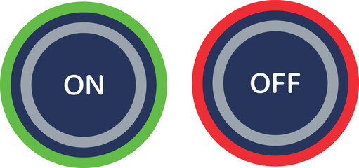 On and Off switch buttons. Vector illustration isolated on a white background.