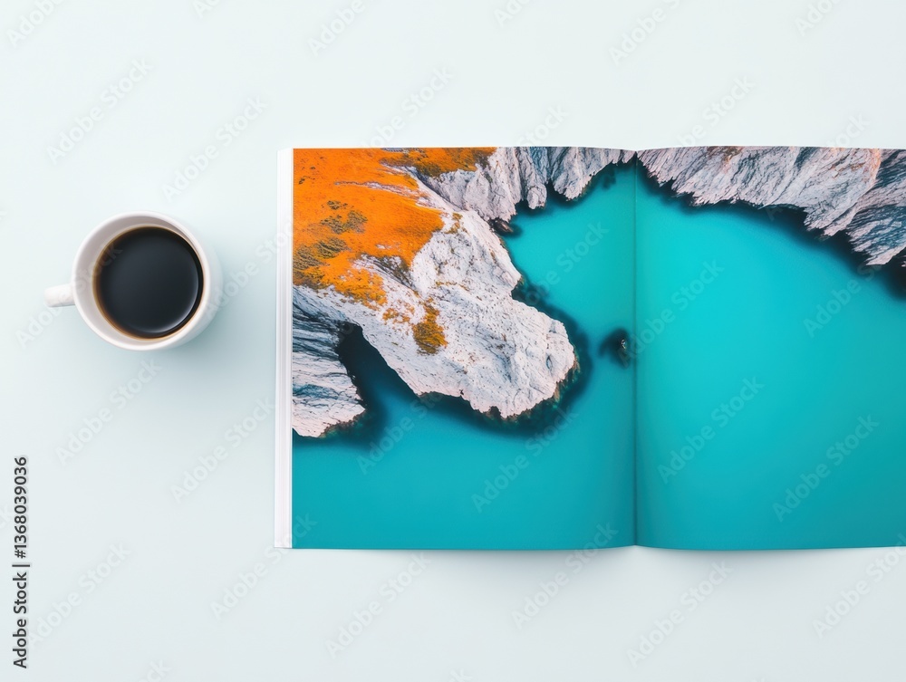 Aufkleber minimalist coastal cartography aerial landscape print exploring geo-aesthetic design with bold color