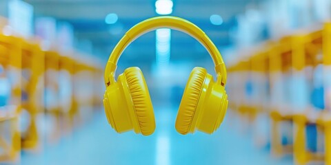 Ergonomic Noise Control Vibrant Yellow Wireless Headphones in Smart Industrial Design - Workplace Wellness and Performance Optimization