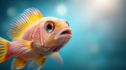 Close-up of an orange fish, vibrant fins, curious expression