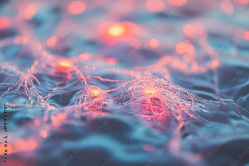Poster Neuromorphic Dreamscape Iridescent Neural Network Visualization in Luminescent Macro Texture - Futuristic AI Design and Cognitive Innovation Imagery