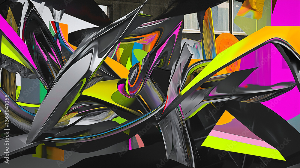 Poster a captivating colorful abstract artwork featuring a symphony of shapes and lines intertwined to crea
