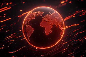 Glowing digital Earth on circuit board background