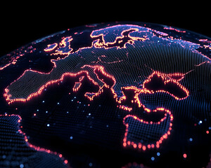 Glowing digital globe highlighting Europe