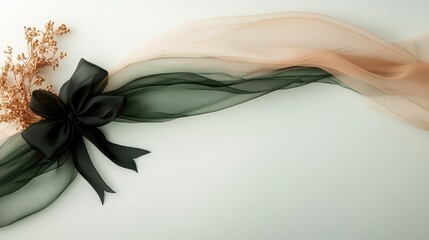 A creatively styled image featuring a ribbon bow intertwined with soft floral elements, showcasing charm and sophistication suitable for gift wrapping and decor.