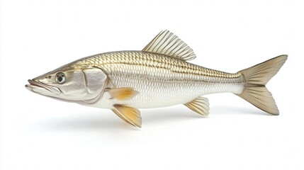 Obraz premium Detailed illustration of a snook fish against a plain white background, showcasing its silvery scales and distinct features.