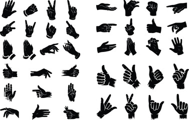 Line hands gestures. Like and dislike hand gesture icon, pointing finger and strong fist icons vector Hand gesture icon set of various shapes Set of contours of human hands, signs and gestures isolate