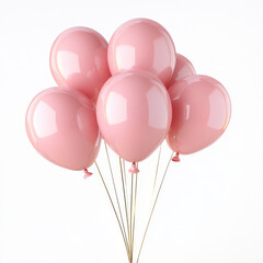 Bunch of shiny pink helium balloons isolated on white background for celebration party decoration or festive event design