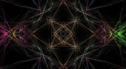 Fototapeta premium Vibrant fractal art glows darkly symmetrical. AI Generated