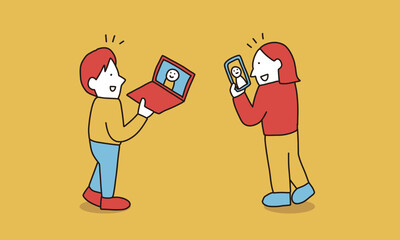 ビデオ通話する人々のイメージイラスト