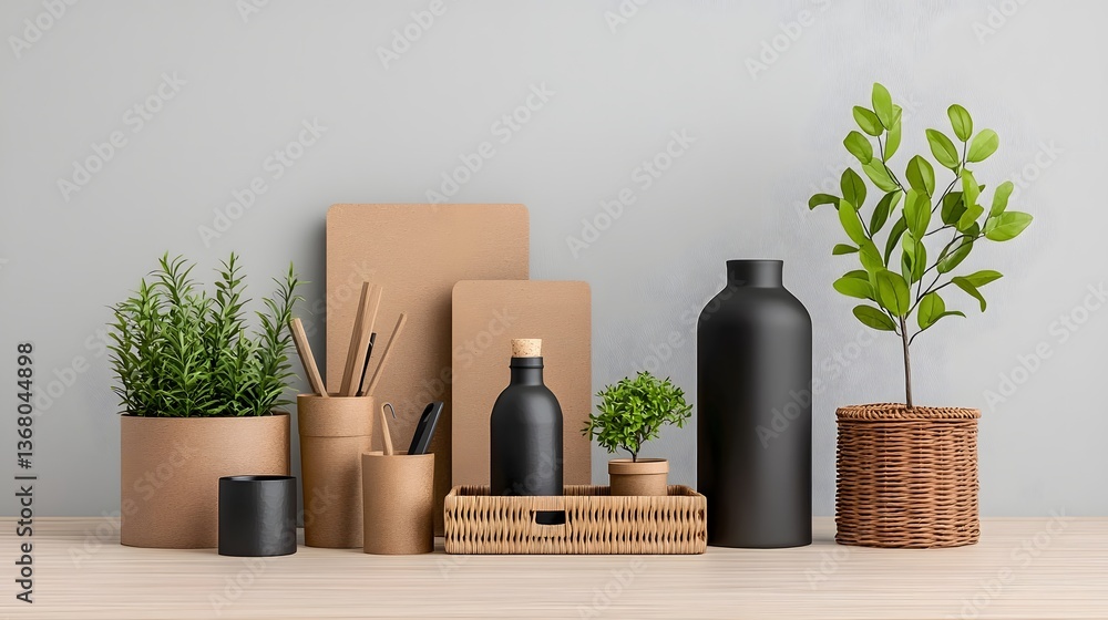Poster diverse array of natural and eco friendly storage containers including cardboard crates woven wicker