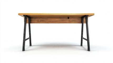 Fototapeta premium Modern wooden table with sleek metal legs in minimalist design.