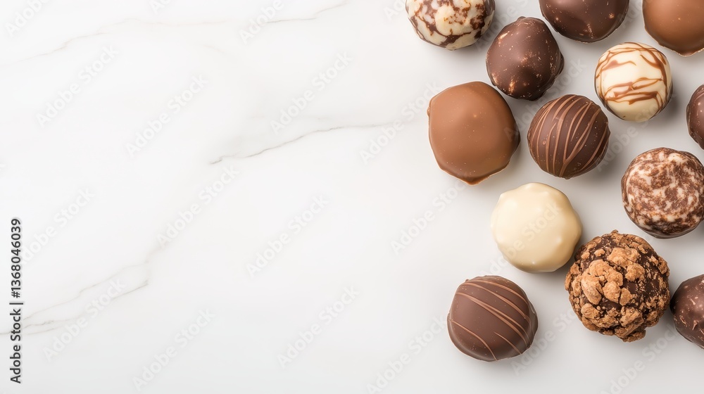 Poster artfully arranged chocolates on a smooth, light background make for an appealing visual, combining v