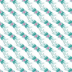 Seamless Floral Pattern with Pink Flowers and Green Leaves on White Background