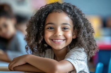 Smiling young student sitting in a workshop classroom,