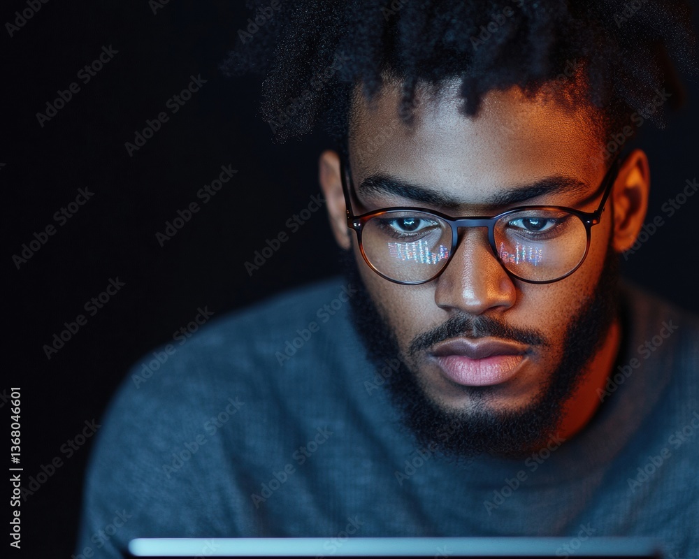 Poster immersive digital learning gen z tech professional in moody cyberpunk lighting showcasing next-gen p