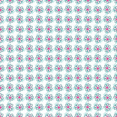 Seamless Pattern Featuring Pink and Teal Floral Design on White Background