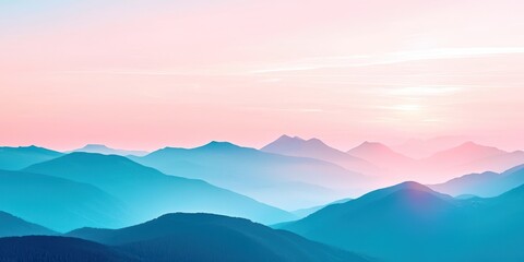 Obraz premium Vibrant Mountain Ranges at Sunrise with Gradients of Blue and Pink Hues