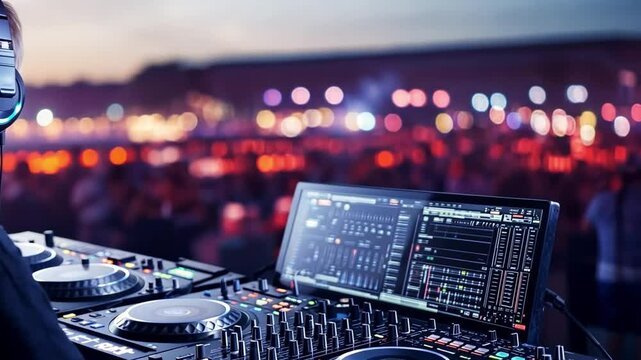 Pulse of the Crowd: A DJ, immersed in a sea of music and energy, orchestrates the beats, creating a vibrant atmosphere, mixing sounds, igniting a crowd&rsquo;s passion.