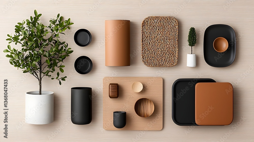 Poster elegant flat lay composition showcasing an assortment of versatile storage solutions including cardb