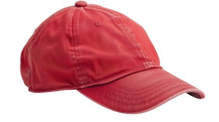 Red baseball cap isolated on transparent background, perfect for mockups